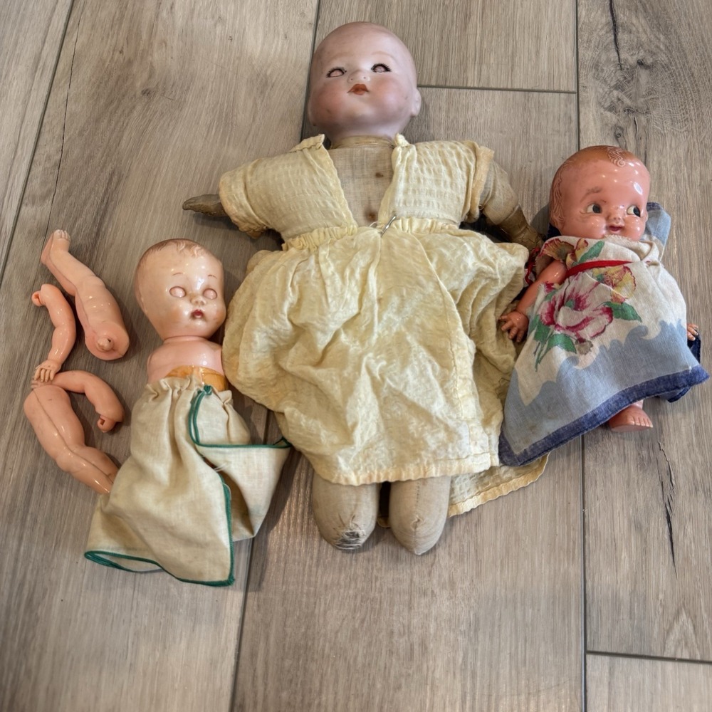 Set‎ of 3 Antique Composition Bisque Plastic Baby Dolls TLC German Ideal Collect